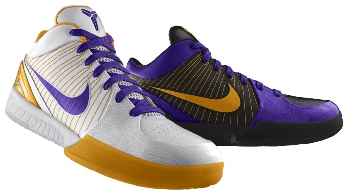 Kobe Bryant Nike Zoom Kobe IV (4), Nike iD 2009 NBA Finals with colors one black, purple and gold and the other white, purple and gold. Picture 01