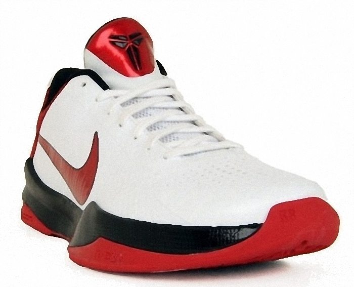 Kobe Bryant Nike Zoom Kobe V (5), Red and White Edition with colors white, red and black. Picture 01